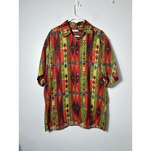 Vintage burma bibas 100% Silk Button Up Shirt Men's Large Tropical Vacation